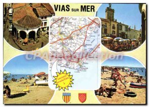 Postcard Modern VIAS on SEA Vue Generale With Halle