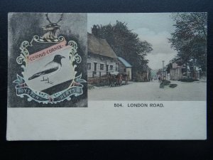 Hertfordshire ROYSTON London Road & Heraldic Arms c1905 Postcard by R.H. Clark