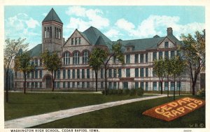 Washington High School Building Huge Ground View Cedar Rapids Iowa IA Postcard
