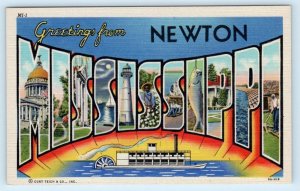 Large Letter Linen NEWTON, Mississippi MS ~ Curt Teich 1940s  Postcard