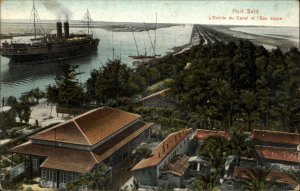 Port Said Egypt Canal Entrance Steamship Ship c1910 Vintage Postcard