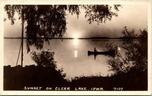 Postcard IA RPPC Real Photo Sunset On Clear Lake 1940 L10