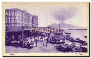 Old Postcard Napoli S Lucia Yacht Volcano