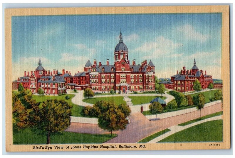 c1940 Birds Eye View Johns Hopkins Hospital Baltimore Maryland Vintage Postcard 