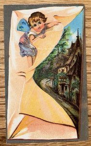 Antique Victorian Trade Card Fairy Castle European Fantasy Surreal Landscape!!!