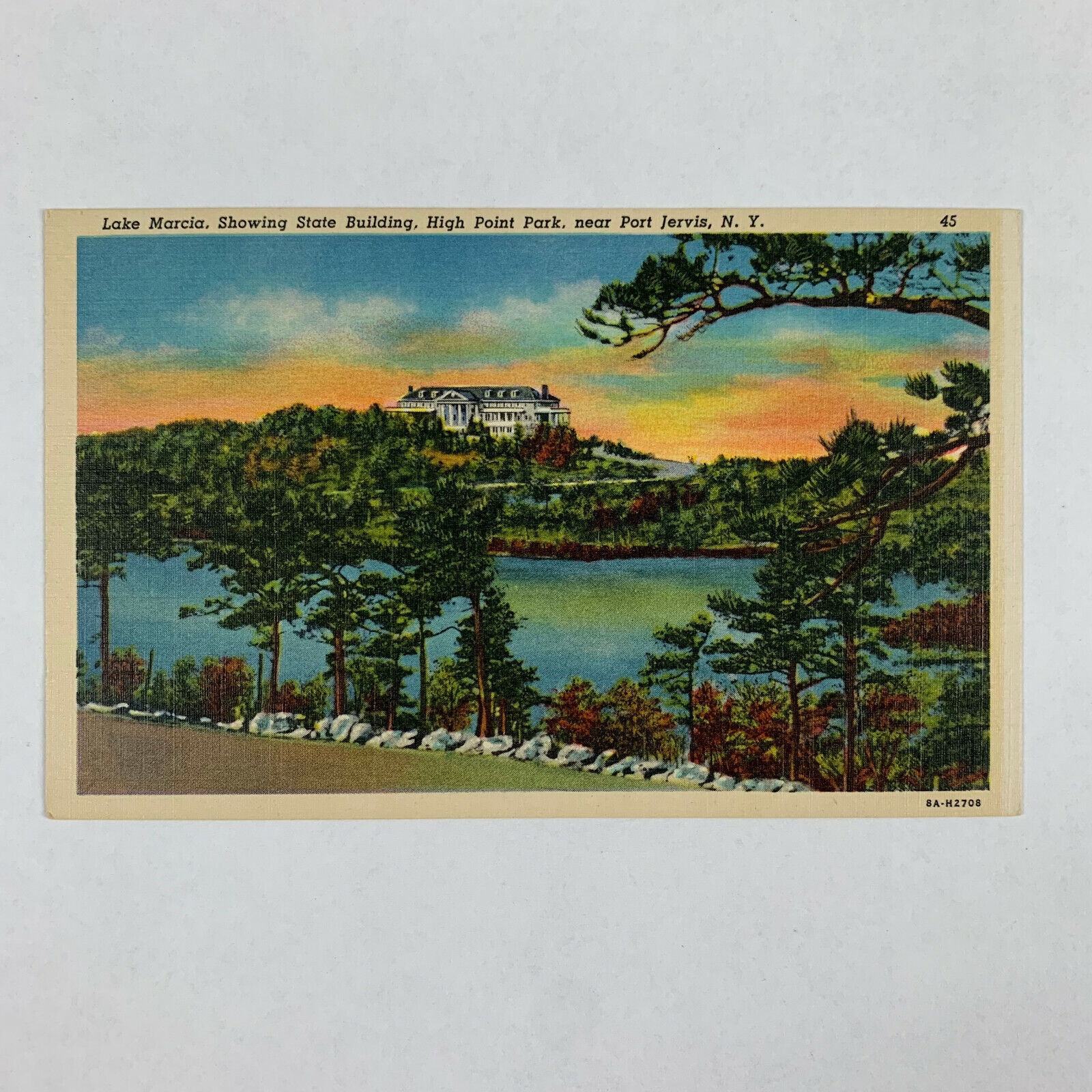 Postcard New York Port Jervis Lake Marcia State Building High Point