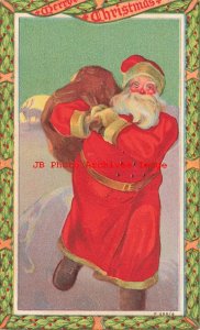 Christmas, Rotograph No 455-4, Red Robe Santa Walking with a Sack of Toys