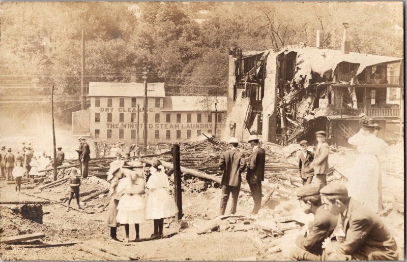 RPPC Winsted Steam Laundry Dry Cleaners Fire Disaster Winsted CT Postcard M74