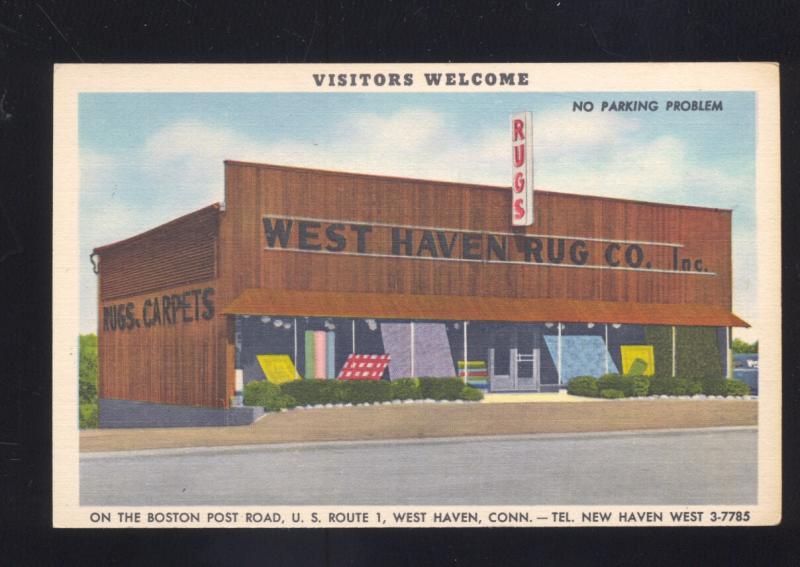 WEST HAVEN CONNECTICUT RUG CO. STORE VINTAGE LINEN ADVERTISING POSTCARD CT.