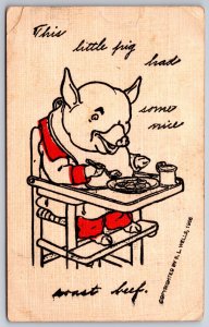 Fantasy~This Little Pig Had Some Nice Roast Beef~Postmarked~Vintage Postcard