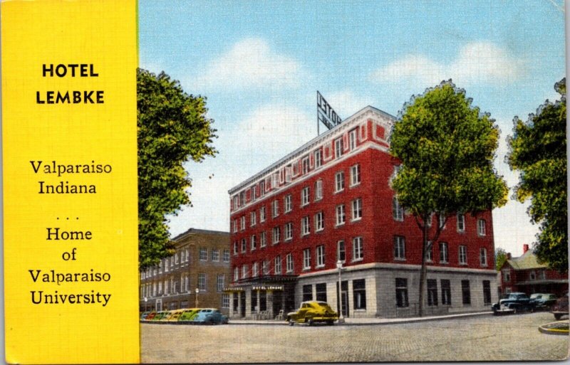 Linen Postcard Hotel Lembke U.S. 30 in Valparaiso, Indiana