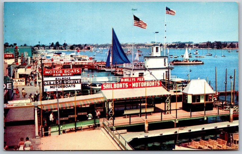 Vtg Balboa California Fun Zone Newport Harbor McNallys Pier 1950s View Postcard