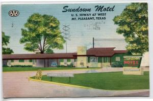 Sundown Motel US 67 Mt Pleasant Texas 1953 postcard