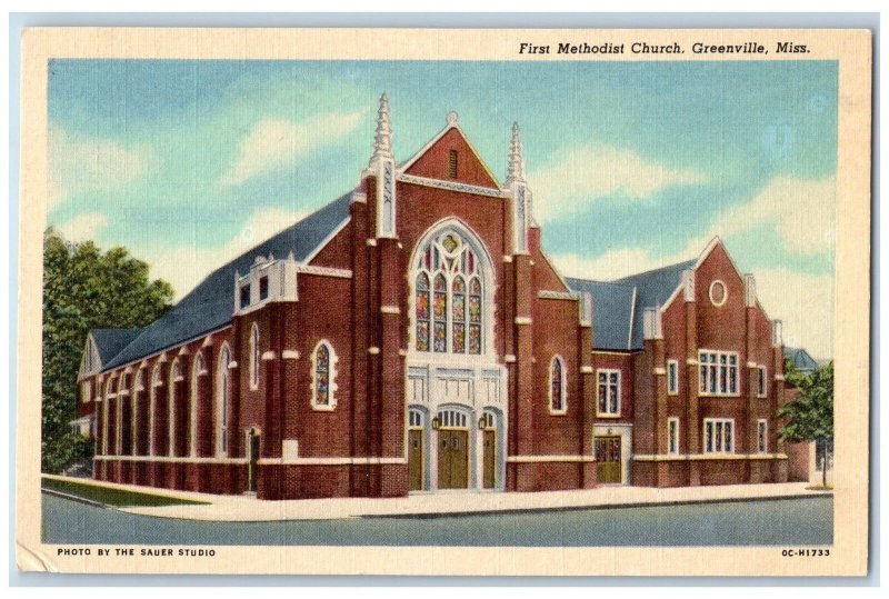 c1940s First Methodist Church Exterior Greenville Mississippi MS Posted Postcard