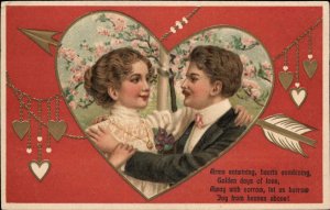 PFB No. 8096 Valentine Romance Man and Woman Heart Border c1910 Postcard