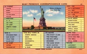 Humour Busy Person's Correspondence Card With Statue Of Liberty New York...