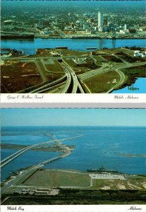 2~4X6 Postcards Mobile, AL Alabama GEORGE C WALLACE TUNNEL & MOBILE BAY  Aerial