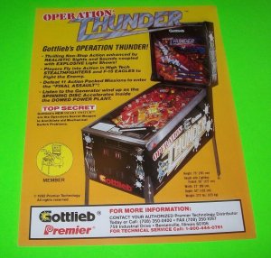 Operation Thunder Pinball FLYER Original NOS  1992 Space Age Promo Art Vintage