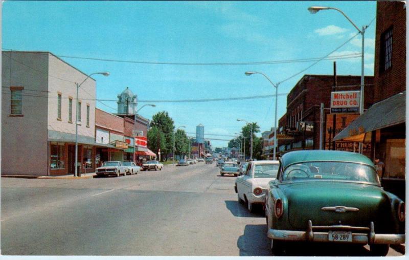 CROSSVILLE, Tennessee  TN     MAIN STREET Scene  ca 1950s-60s Cars    Postcard