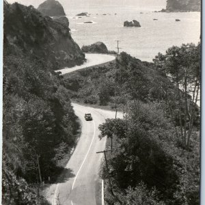 c1940s Redwood Highway CA RPPC Beautiful Coastal Real Photo Car Tour Aerial A165