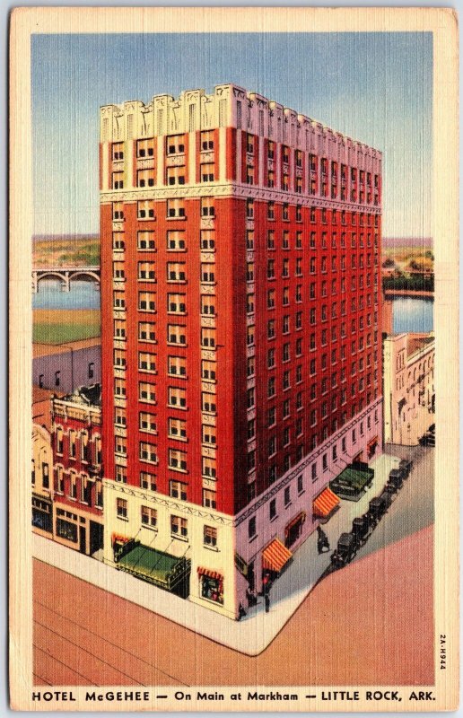 VINTAGE POSTCARD HOTEL McGHEE ON MAIN AT MARKHAM LITTLE ROCK ARKANSAS 1942 