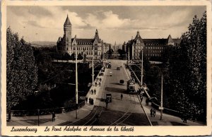 Luxembourg Le Pont Adolphe et Avenue de la Liberte Vintage Postcard C046