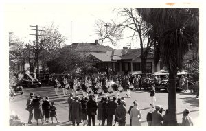 RPPC Postcard Marching Band Parade Old Cars in Neighborhood Vtg Postcard