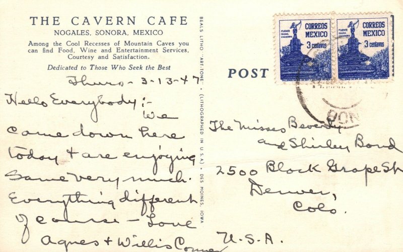 Vintage Postcard View of The Cavern Cafe Nogales Sonora Mexico MX 