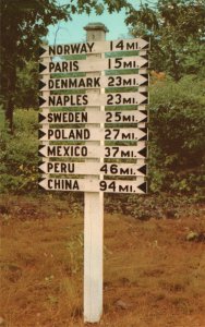 Postcard Signpost in Maine Located About 65 Miles Northeast at Portland Interest