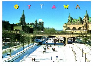 Large 5 X 7 inch, Skating on the Rideau Canal, Parliament, Ottawa, Ontario