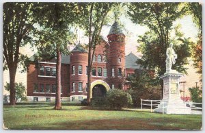 Barre VT Spaulding School 1909 Postcard - Groton VT Postmark Statue