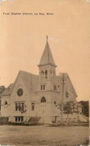 Le Roy Minnesota~First Baptist Church~Belfry~1910 Sepia Postcard