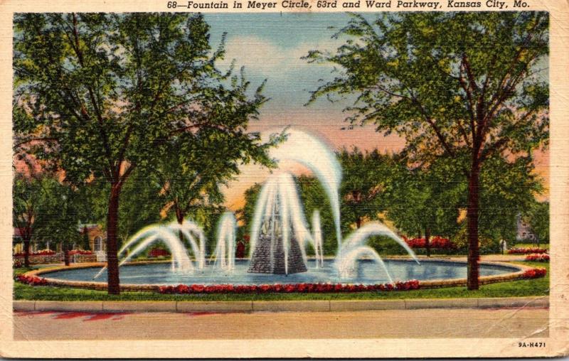 Missouri Kansas City Fountain In Meyer Circle Curteich