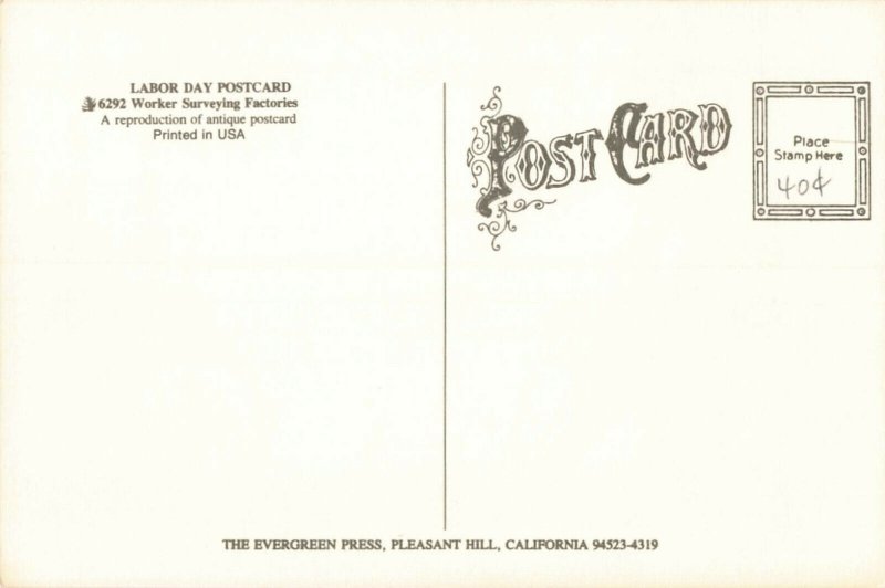 Postcard Labor Day 6292 Worker Surveying Factories