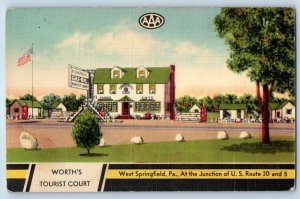 1940 Springfield Pennsylvania Vintage Postcard Worth Tourist Court West Junction