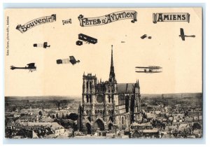 1910 Aviation Festival Amiens France Planes Cathedral Postcard (FS13)