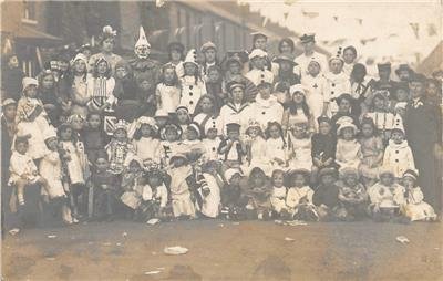 RPPC Peace Celebration Kids Dressed As Clowns UK? WWI 1919 Vintage Postcard 