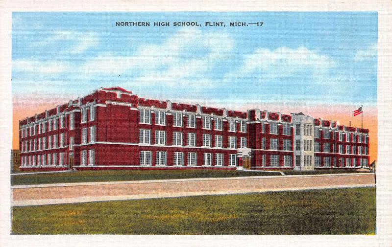 Northern High School, Flint, Michigan, Early Linen Postcard, Unused