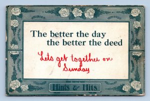 Motto Humor Better The Day Better The Deed Get Together Sunday DB Postcard J17