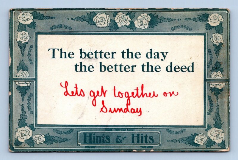 Motto Humor Better The Day Better The Deed Get Together Sunday DB Postcard J17