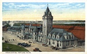 Union Station, Portland, Maine, ME, USA Railroad Train Depot 1924 light corne...