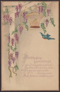 Birthday Greetings,Bird,Flowers Postcard