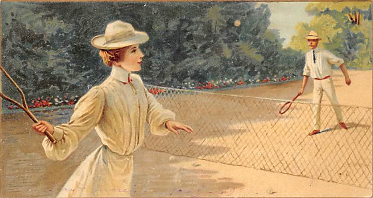 Woman and Man Playing Tennis Tennis Writing on Back 