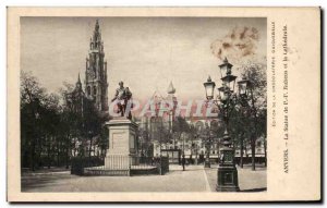 Old Postcard Antwerp Statue Of Rubens And The Cathedral