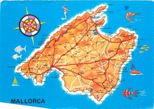 Postcard Spain Mallorca map island compas Palma