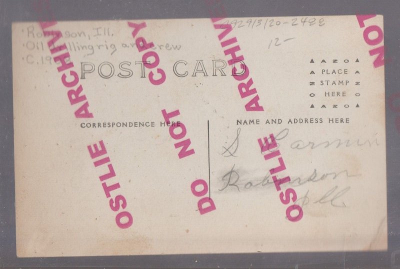 Robinson ILLINOIS RPPC c1910 WELL DRILLING CREW Drill Driller nr Effingham Olney