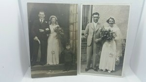 3 X Vintage Rppc Portrait Bride and Groom Bridal Wedding Postcards Circa 1940s