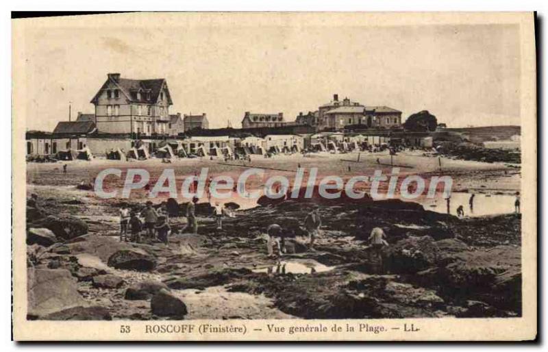 Old Postcard Roscoff Finistere General view of the beach