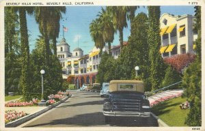 Postcard 1938 California Beverly Hills Hotel autos Tichnor occupation CA24-892