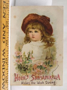 Victorian Trade Card Hood's Sarsaparilla Wild Rose Child & Wildflowers F38